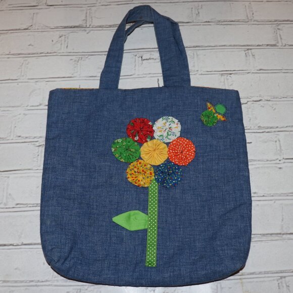 Vintagejelyfish Handbags - 🌸 Handmade Appliqué Flower Tote – Whimsical & One-of-a-Kind   Approx. 13" wide